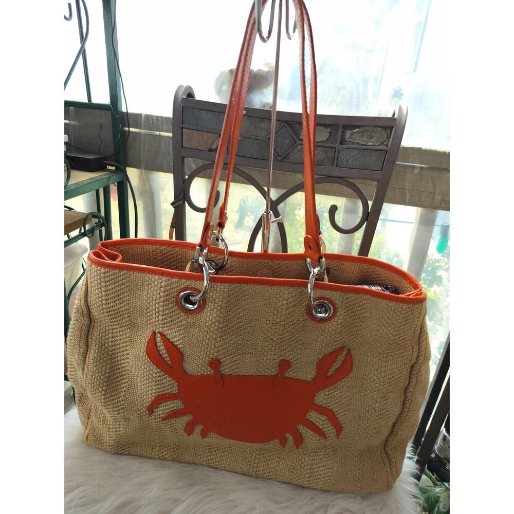 5223) Kate Landry Woven Crab Beach Summer Shoulder Bags Totes - Picture 2 of 7